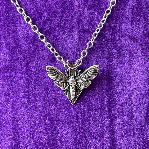 Deaths Head Moth Mothman Death Occult Silver Necklace