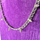 Spiked Studded Silver Curb Link Industrial Padlock Chain Necklace Emo Punk