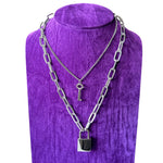 Industrial Silver Metal Double Chain Working Padlock Inside Necklace Key