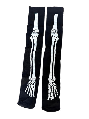 Black Skeleton Print Knee High Tights Stretchy Socks Bones Goth Emo