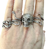 4 x Sugar Skull Snake Octopus Claw Silver Chunky Ring Bundle Set