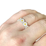 Daisy Band Daisies White Flower Gold Adjustable Size Petal Floral Ring