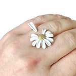 Daisy White Flower Gold Adjustable Size Petal Floral Ring