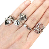 6 x Skull Flaming Heart Spider Ying & Yang Dice Ring Bundle