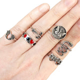 6 x Butterfly Ace of Spades Rose Snake Angel Wings Ring Bundle