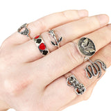 6 x Butterfly Ace of Spades Rose Snake Angel Wings Ring Bundle