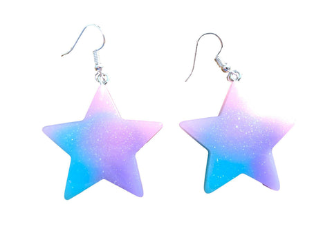 Glittery Kawaii Pastel Star Pink Blue Purple Glitter Earrings