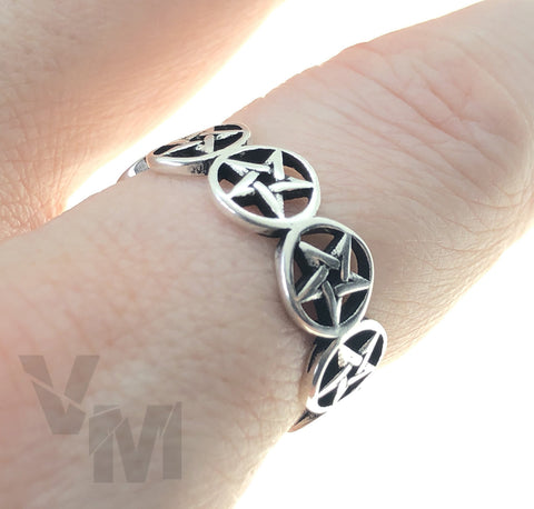 Pentagram Gothic Ring Adjustable Size Devil Goth Satantic Witch Symbols Silver