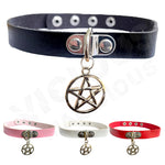 Black Pentagram Silver Chrome Choker Charm Pendant Goth Emo Collar