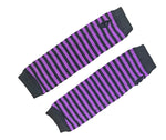 Striped Stripy Armwarmer Gloves Purple Red Grey Pink & Black Thumb Holes