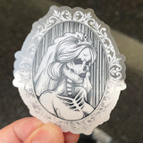 King Queen Skeleton Skull Gothic Cameo Clear Vinyl Sticker 7.5cm x 6cm