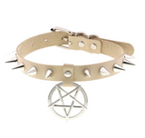 Pentagram Metal Spiked Studded Choker Necklace Gothic Punk Vegan Leather