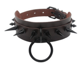 Metal Spiked Studded Choker Collar O Ring Necklace Gothic Punk Vegan Leather