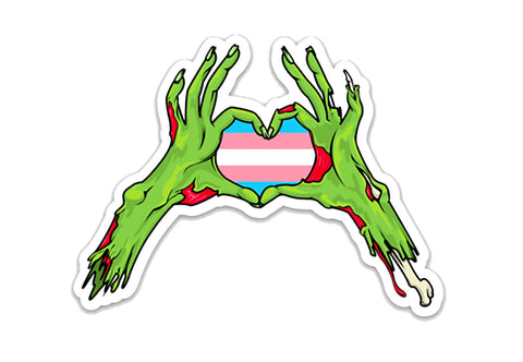Trans Pride Flag Zombie Heart Hands Vinyl Sticker Transgender LGBTQ 100mm x 76mm