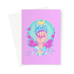 Fight Like A Girl Polka Dot Blue Crystals Greeting Card