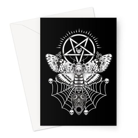 Deaths Head Hawk Moth Pentagram Black Greeting Card