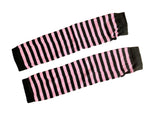 Striped Stripy Armwarmer Gloves Purple Red Grey Pink & Black Thumb Holes