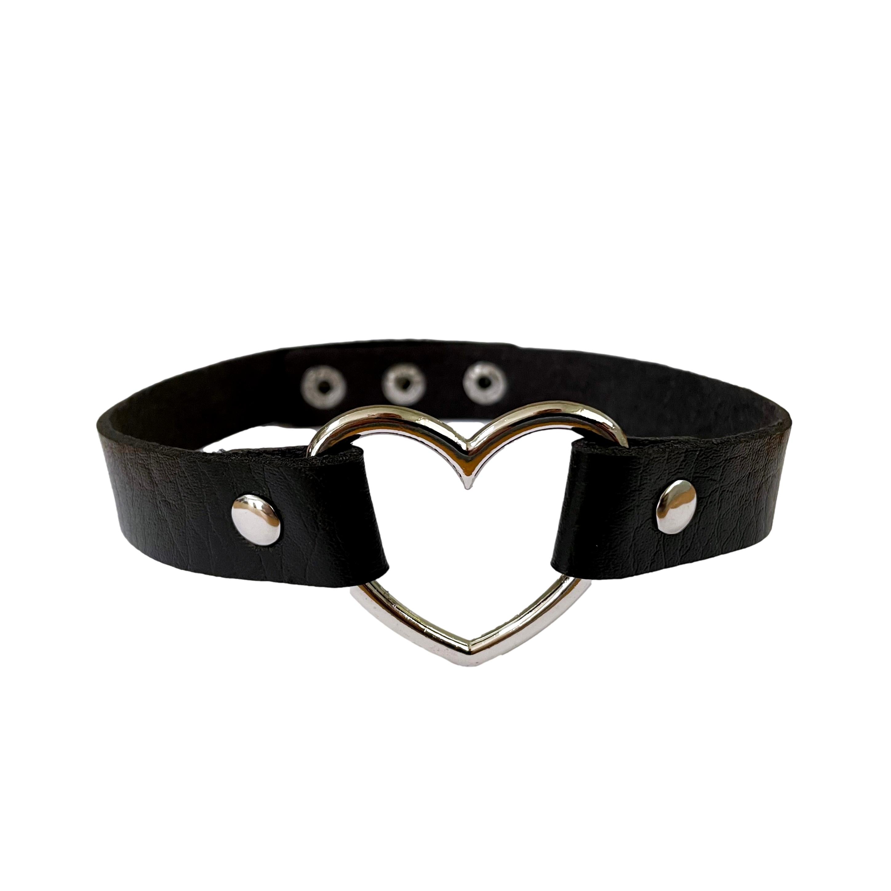 Silver Chrome Heart Collar Choker Necklace Adjustable Gothic Silver Chrome Heart Collar Choker Necklace Adjustable Gothic