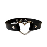 Silver Chrome Heart Collar Choker Necklace Adjustable Gothic Vegan Leather