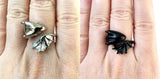 Dragons Head Tail and Wing Adjustable Ring Silver or Matte Black