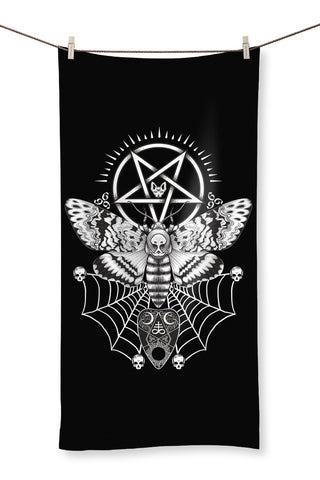 Deaths Head Hawk Moth Pentagram Black Towel