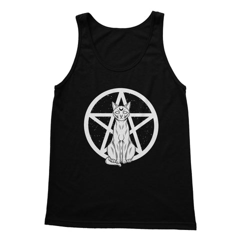 Pentagram Witches Cat Goth Kitty White Softstyle Tank Top