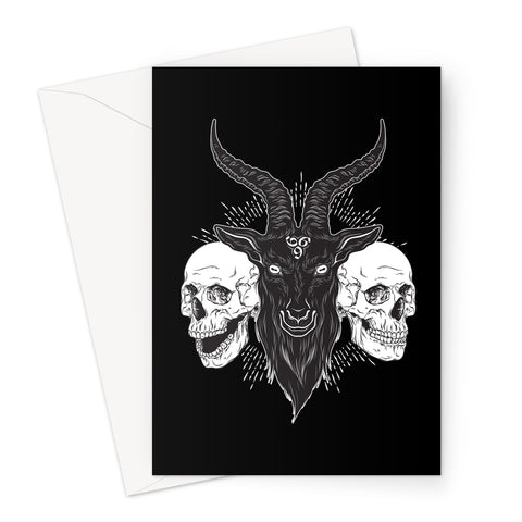 Baphomet 666 Goat Skulls Black Greeting Card