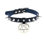 Pentagram Metal Spiked Studded Choker Necklace Gothic Punk Vegan Leather