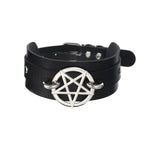 Double Layered Black Choker with Silver Pentagram Pendant Gothic Collar