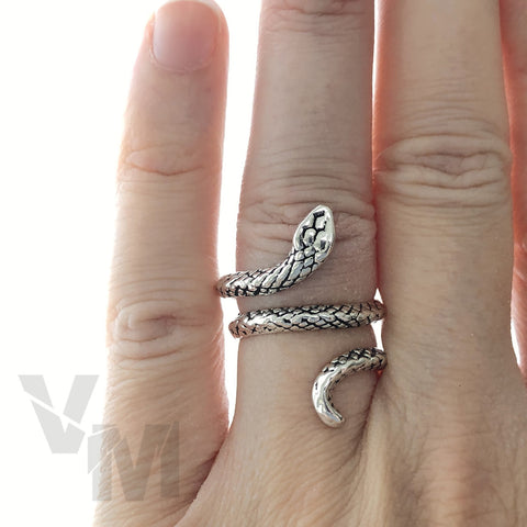 Silver Snake Wraparound Adjustable Size Ring Goth Emo Snakes