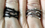 Crown of Thorns Adjustable Thorned Vines Ring Silver Black