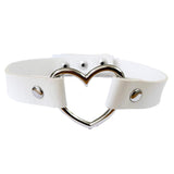 Silver Chrome Heart Collar Choker Necklace Adjustable Gothic Vegan Leather